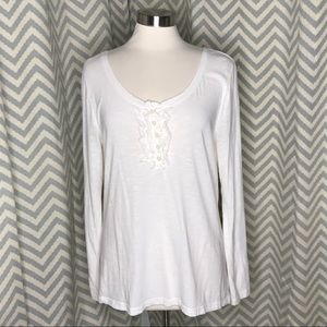 ✂️ Level Eight scoop neck henley tee off white XL